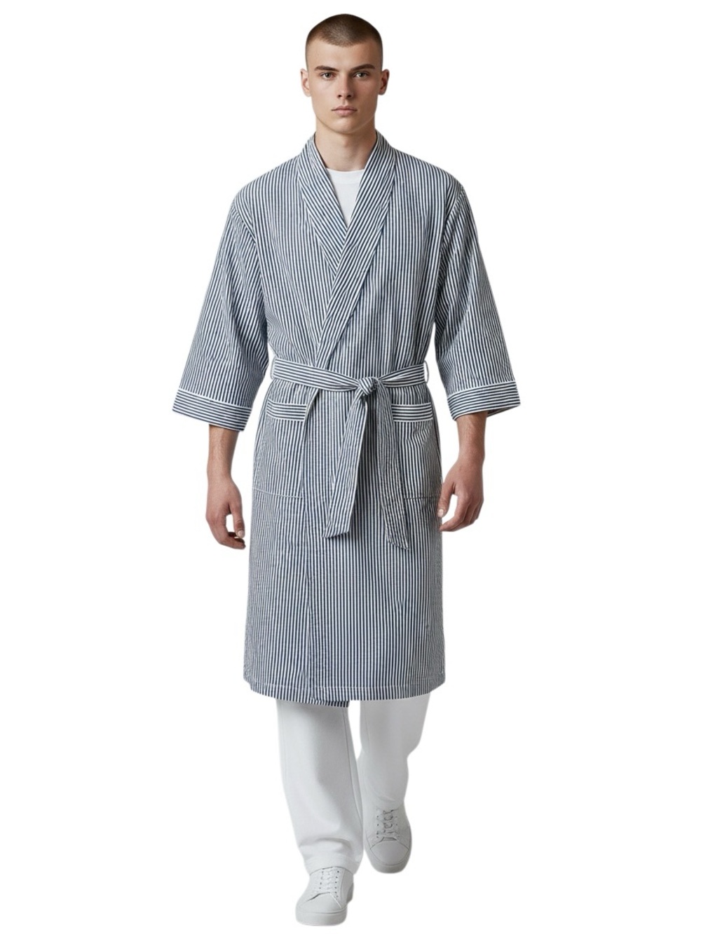 Nautica Mens Sustainable Striped Cotton Robe  (only)